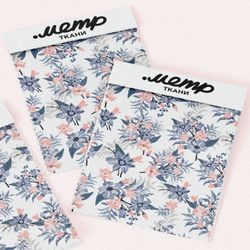 Ткань лен букеты цветов с листьями