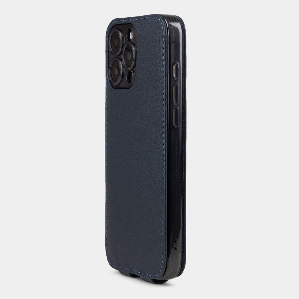 Кожаный чехол для iPhone 16 Pro Max, теленок синего цвета