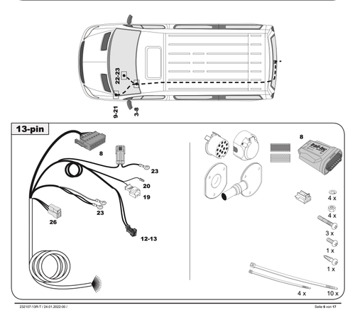 Штатная электрика для фаркопа с розеткой 13-pin, для Mercedes-Benz Sprinter, Volkswagen Crafter WYR232113R-T (Trail-Tec)