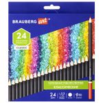 Карандаши художественные цветные BRAUBERG ART CLASSIC, 24 цвета, МЯГКИЙ грифель 3,3 мм, 181537