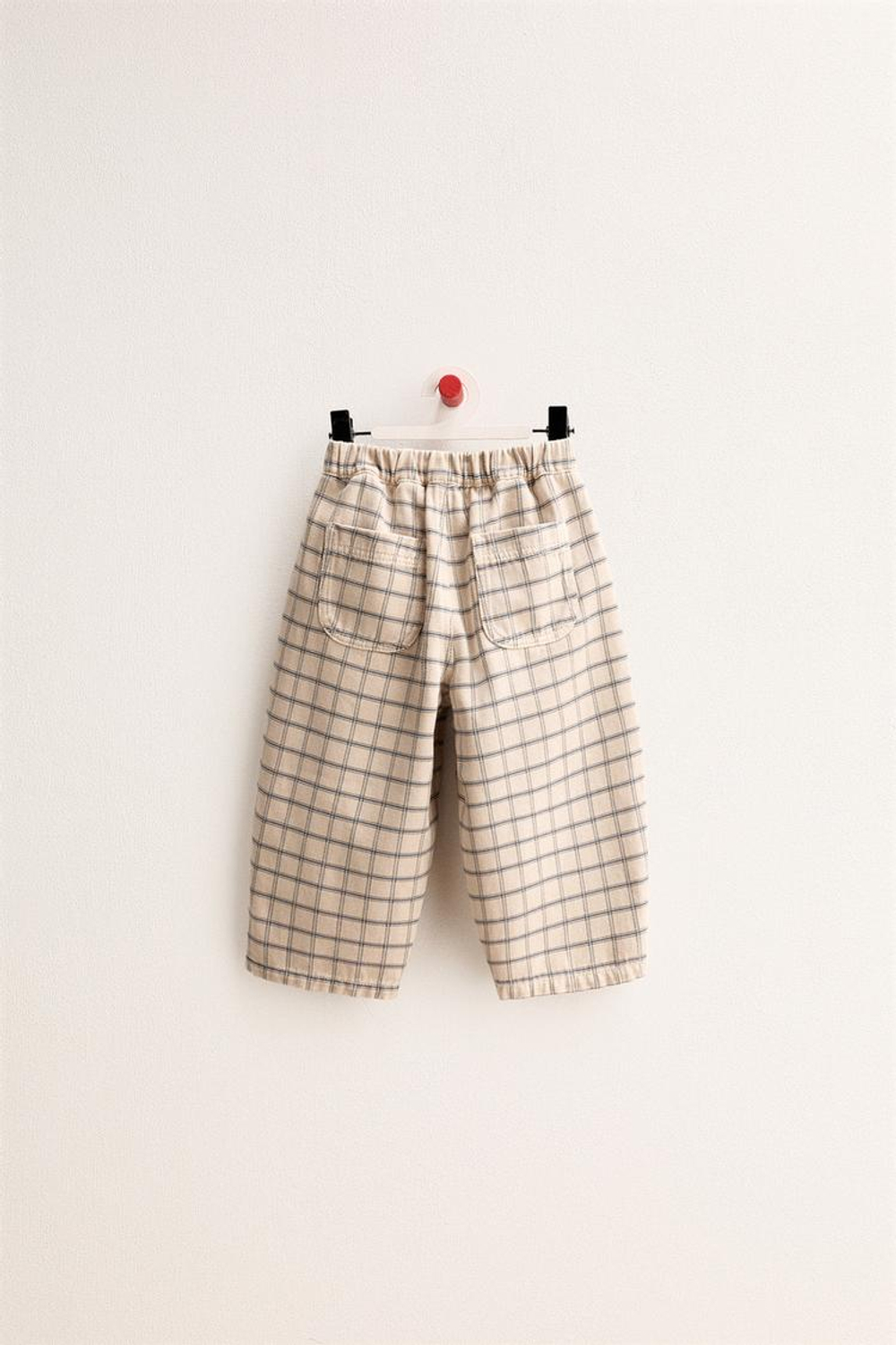 ZARA TIMELESS - БРЮКИ BAGGY В КЛЕТКУ ИЗ ТВИЛА, ЭКРЮ/СИНИЙ