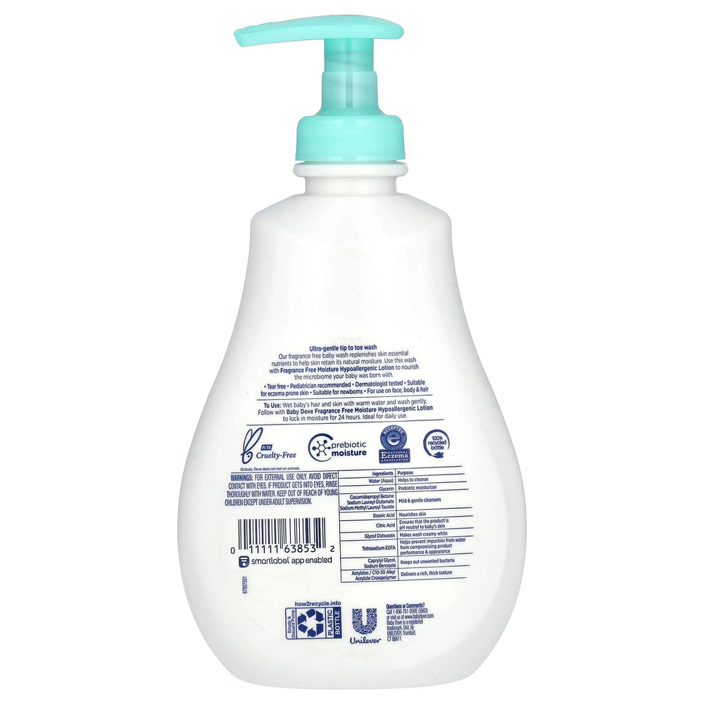 Dove, Средство для ухода за чувствительной кожей для детей, гипоаллергенное средство, без отдушек, 384 мл (13 жидк. унц.)