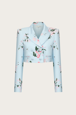 Укороченный жакет из голубого поплина с цветочным принтом