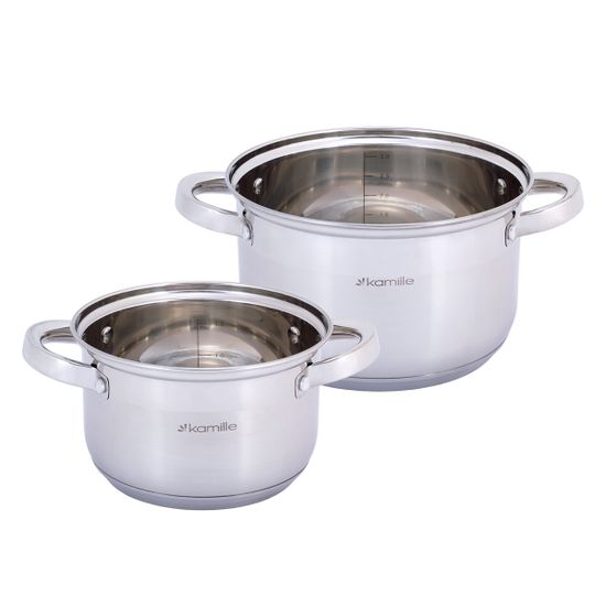 Набор кастрюль 4 предмета 2,1 л; 3,8 л. Kamille КМ-5627S из нержавеющей стали