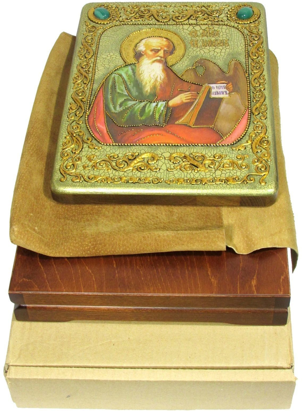 Икона "Святой апостол и евангелист Иоанн Богослов" на мореном дубе, 29х21см