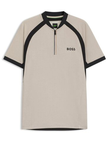 Теннисная футболка BOSS Matchball TOC Zip-Neck Slim-Fit - light beige