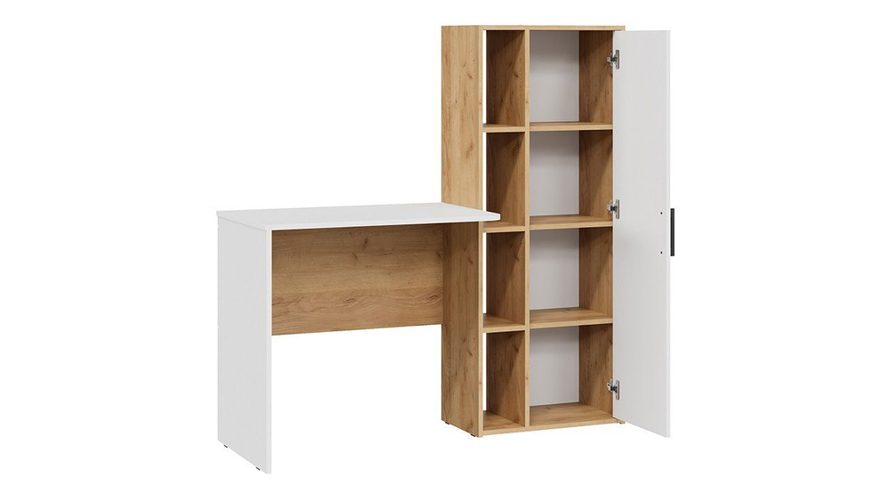 Стол письменный с полками и шкафом Дуб Крафт золотой/Белый Ясень 133,4х50х135 см