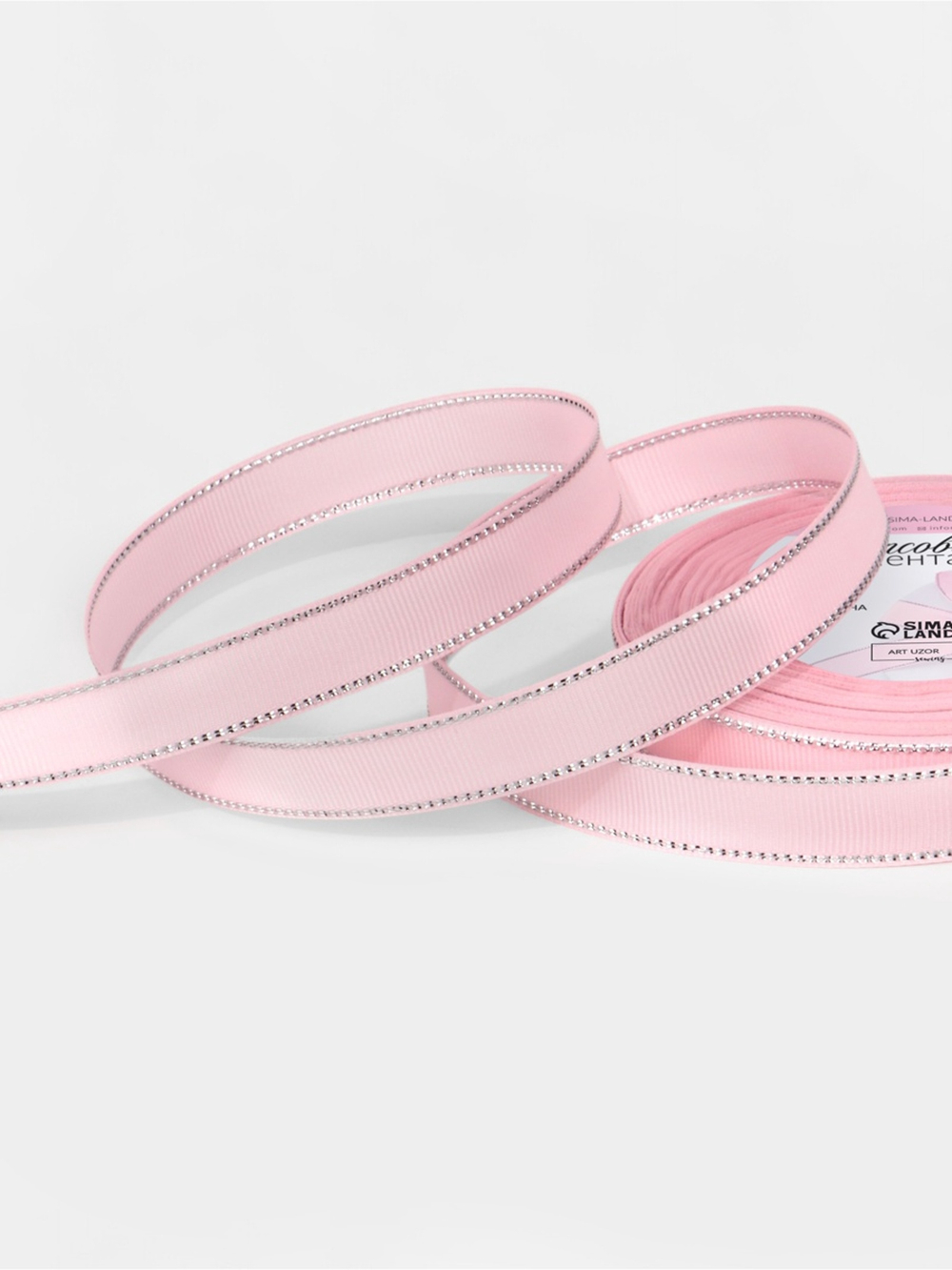 Лента репсовая, с серебряным люрексом, 15 мм, светло-розовая №004, 10508005