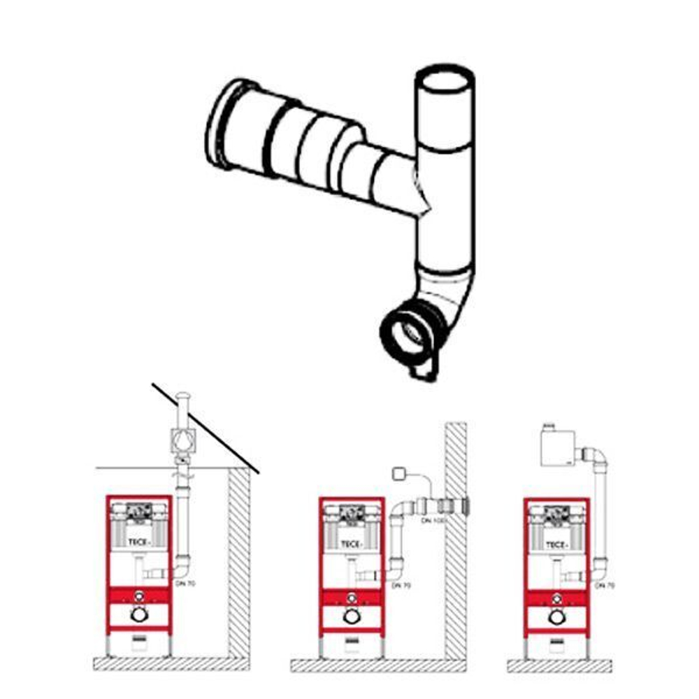 Патрубок сливной с вентиляционным отводом DN 70 правый, 90 градусов. TECEprofil.