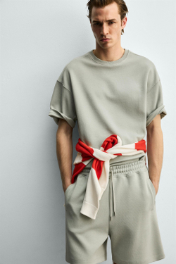 ZARA ТОЛСТОВКА RELAXED FIT ИЗ ИНТЕРЛОКА, ЛИНЯЛЫЙ ЗЕЛЕНЫЙ