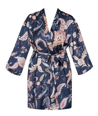 Коротенький халат Daisy с длинным рукавом (Размер: XL) (Цвет: темно-синий)