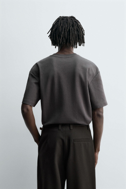 ZARA ФУТБОЛКА RELAXED FIT INTERLOCK, АНТРАЦИТОВЫЙ