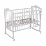 Кровать детская Мой малыш 4 (колесо-качалка, опуск.планка, накладка ПВХ) белый