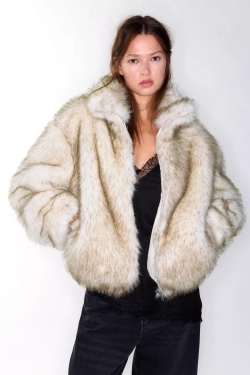 PULL&BEAR Шуба из искусственного меха на молнии, экрю