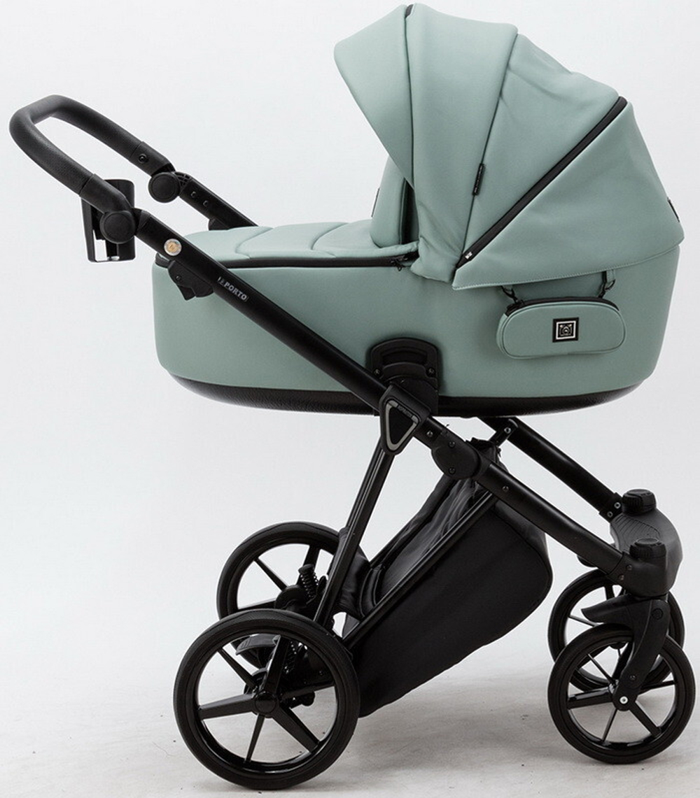 Детская коляска Adamex Porto Deluxe 2 в 1 PO-SA20 (СЕР-ЗЕЛЁН.КОЖА)