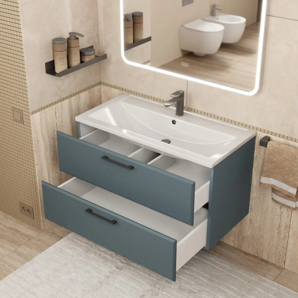 Тумба с раковиной для ванной Uperwood Foster New 90 см, подвесная, серый графит