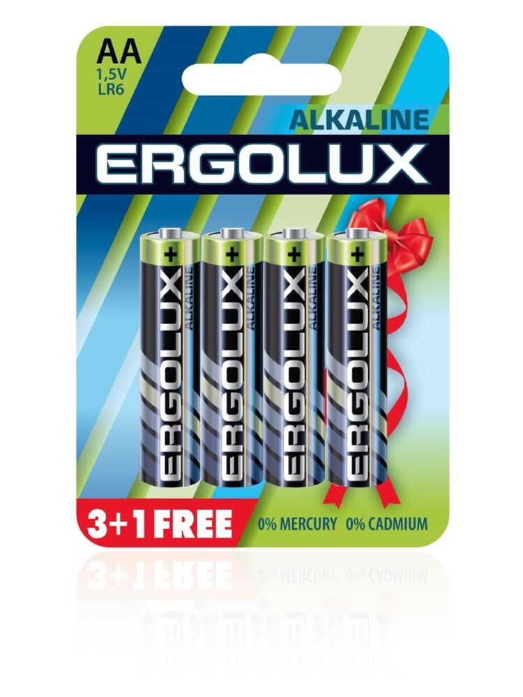 Батарейки Ergolux 3+1 AA (LR06) щелочная, на блистере, 4BL