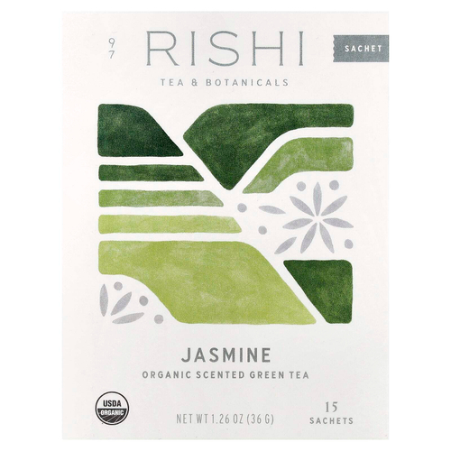 Rishi Tea, Органический ароматизированный зеленый чай, жасмин, 15 пакетиков, 36 г (1,26 унции)