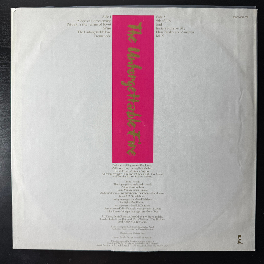 Виниловая пластинка U2 - The Unforgettable Fire LP