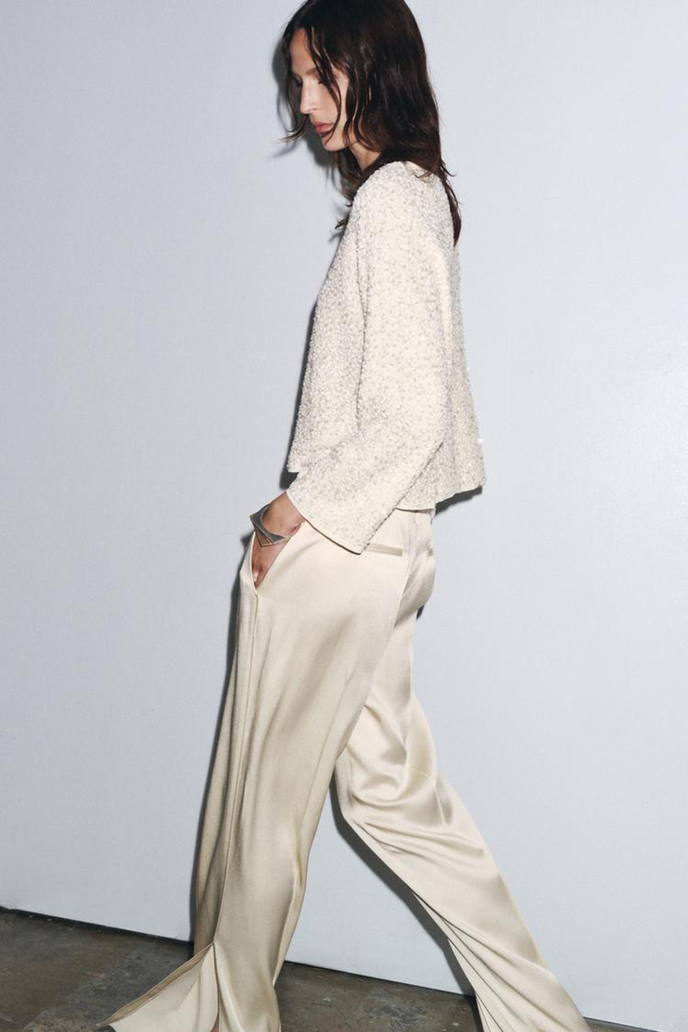 ZARA КАРДИГАН С ПАЙЕТКАМИ, ЭКРЮ