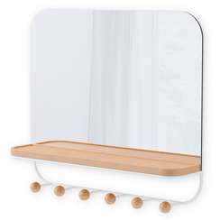 Зеркало с крючками для аксессуаров estique, 46х41 см, белое/натуральное дерево