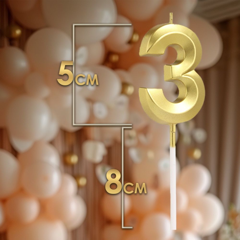 Свеча в торт на шпажке «Грань», цифра &quot;3&quot; ,золотая, 5 см
