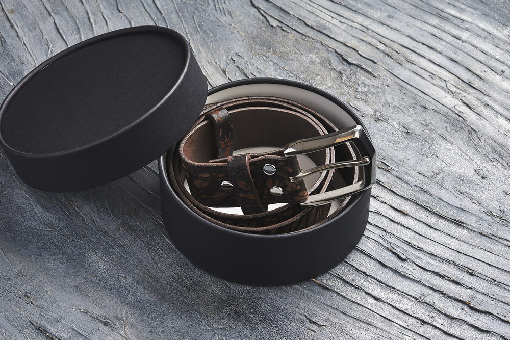 Ремень из крупной текстурной итальянской кожи, цвет «кофейный», хромированная пряжка