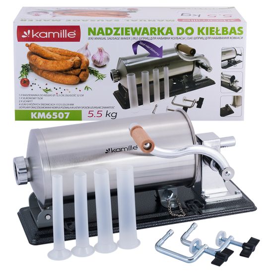 Шприц для колбас 5,5 кг. Kamille KM-6507 из нержавеющей стали с силиконовыми насадками
