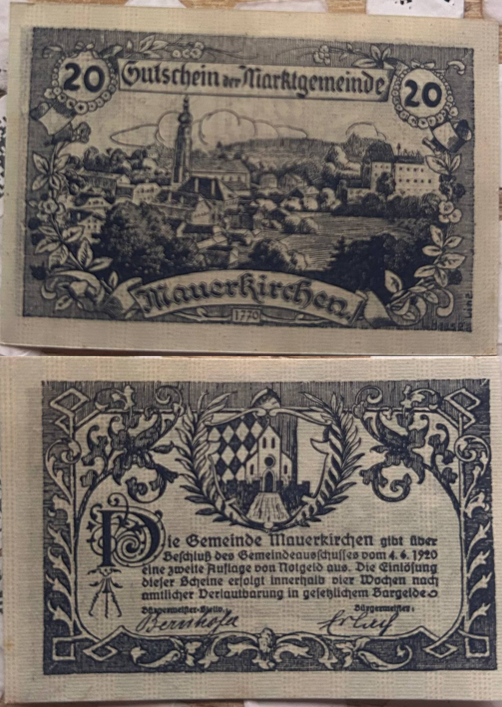 Австрия 20 геллеров 1920 Маурэрирхен aUNC