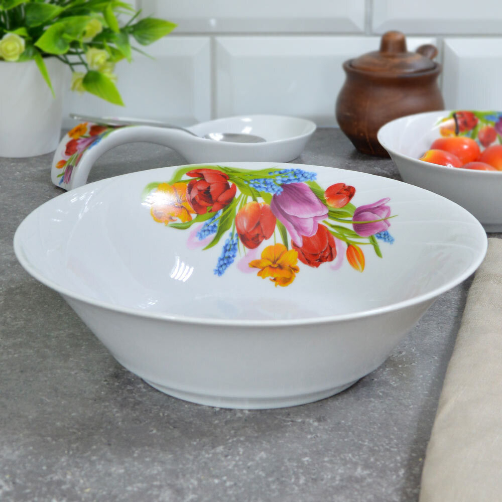 Салатник 1200мл форма Голубка Майский букет