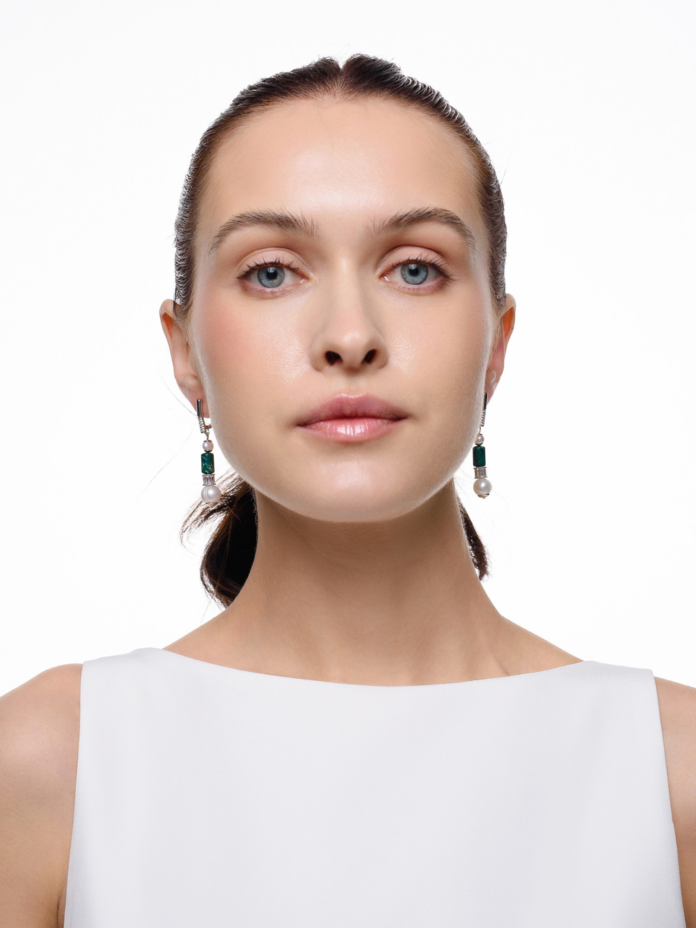 Серьги "Pearl charm" green Silver