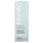 Davids, Зубная паста премиум-класса, отбеливающая + защита от зубного налета, натуральная перечная мята, 50 г (1,75 унции)