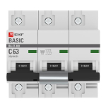 Автоматический выключатель 3P 63А (C) 10kA ВА 47-100 EKF Basic