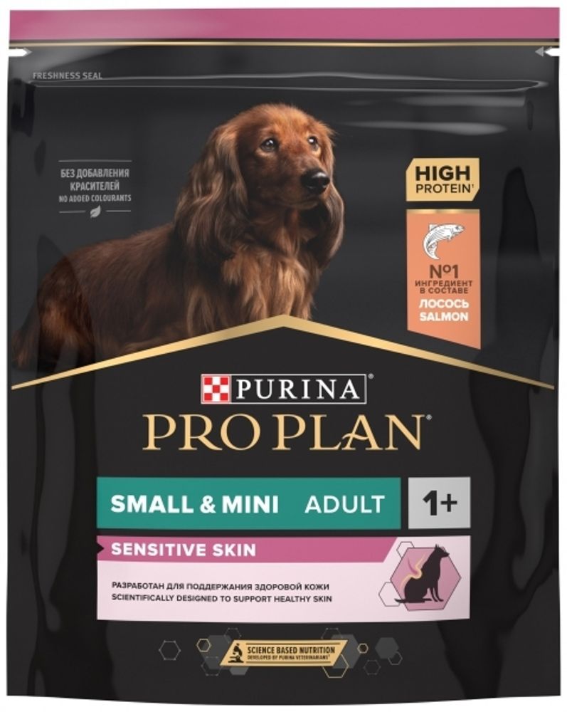 ProPlan 700г Small &amp; Mini Sensitive skin для собак малых и миниатюрных пород с чувствительной кожей, для поддержания здоровой кожи, с лососем