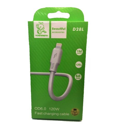 Кабель DENMEN D28L USB-Lightning 120W 1м PVC White