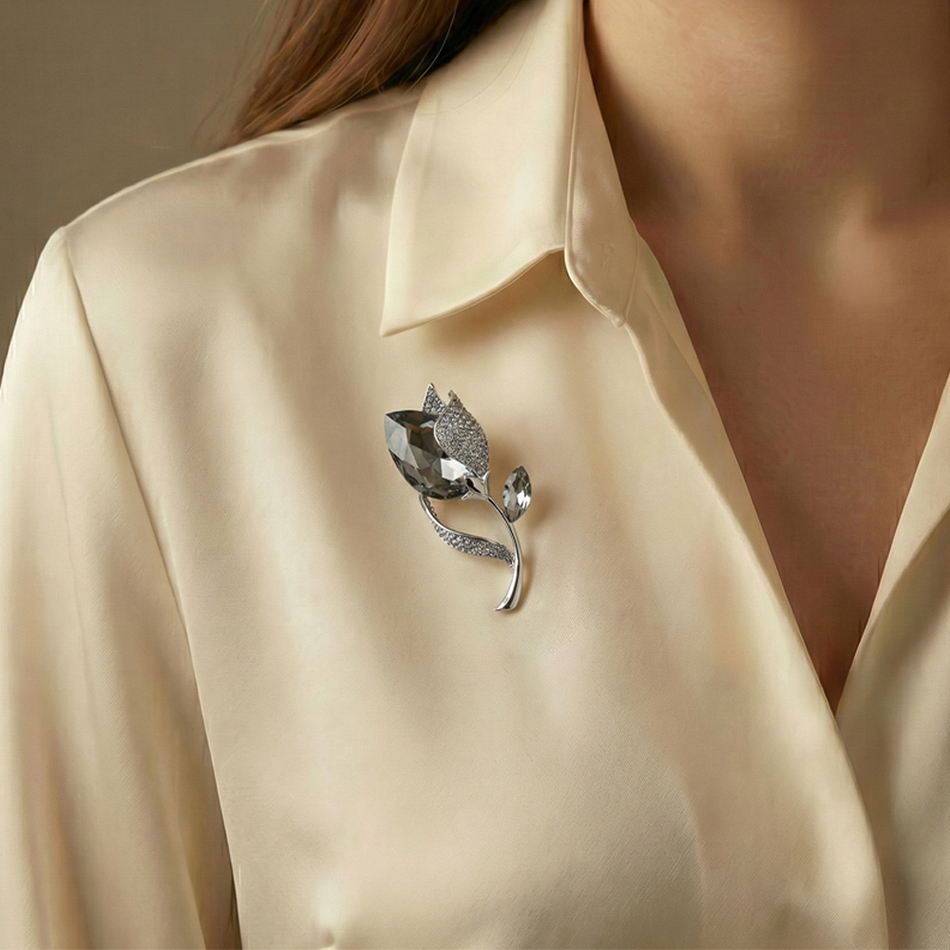 Брошь Fiore Luna Тюльпан Чешский горный хрусталь XR11501W BW/S