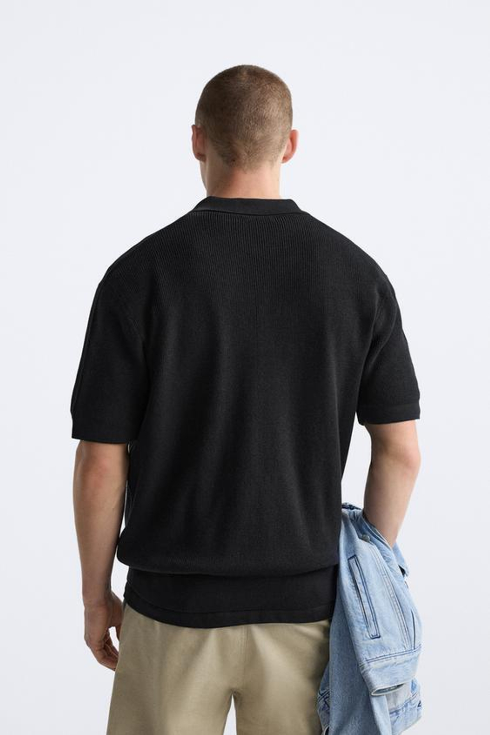 ZARA ПОЛО ИЗ ДВУХИЗНАНОЧНОГО ТРИКОТАЖА, ЧЕРНЫЙ