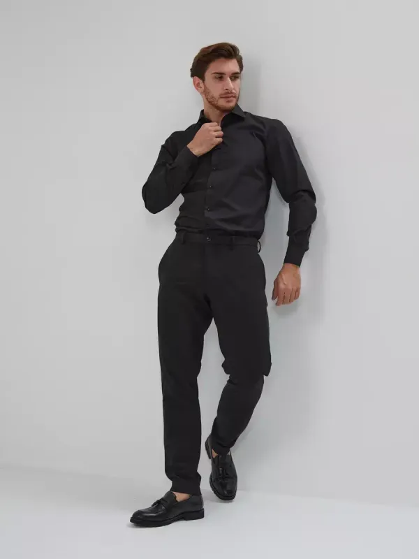 Рубашка на невысокий рост LOW SLIM FIT с длинным рукавом, черная