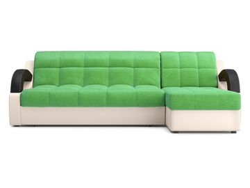 Диван угловой с оттоманкой Мадрид 1,6 - Velutto 31 зеленый/беж кожзам/ коричневая накладка