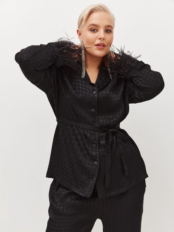 Блузка из вискозы с перьями, черный
