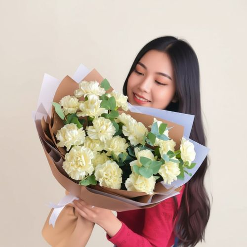 Букет из 17 диантусов — 17 кремовых диантусов