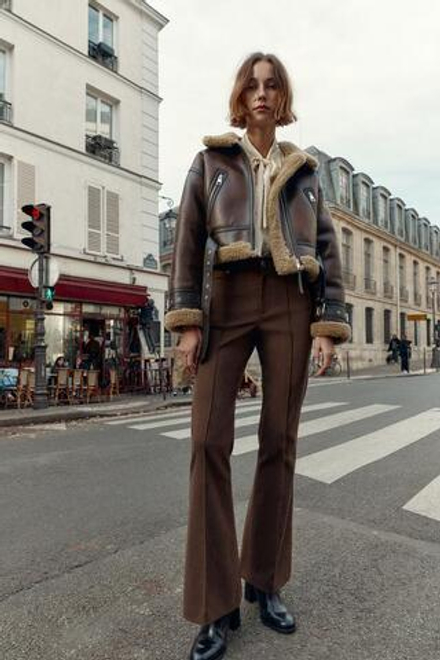 ZARA БРЮКИ FLARED С ВЫСОКОЙ ПОСАДКОЙ, КОРИЧНЕВЫЙ