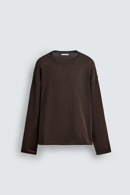 ZARA ТРИКОТАЖНЫЙ СВИТЕР С РЕЛЬЕФНОЙ ТЕКСТУРОЙ И ОТДЕЛКОЙ, КОРИЧНЕВЫЙ