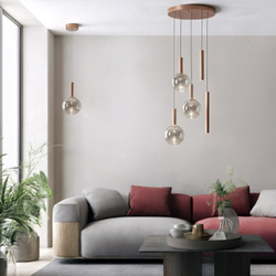 Светильник подвесной BUBBLES, 20 Вт, 3000К, ?540?1500 мм, стекло, металл, дымчатый серый, медь