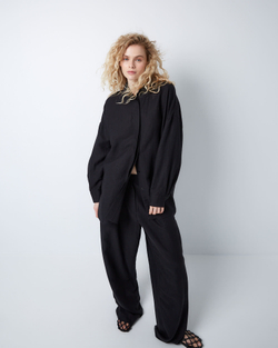 Рубашка свободного кроя изо льна и вискозы черный