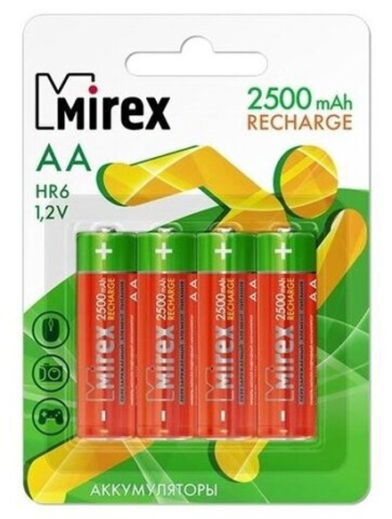 Аккумулятор AA (HR6) 2500 мАч Mirex Ni-Mh (Цена за упаковку  4 штуки)