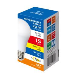 LED-A60-15W-3000K-E27-FR-SLS Лампа светодиодная. Форма A. матовая. Теплый белый свет 3000K. ТМ Volpe