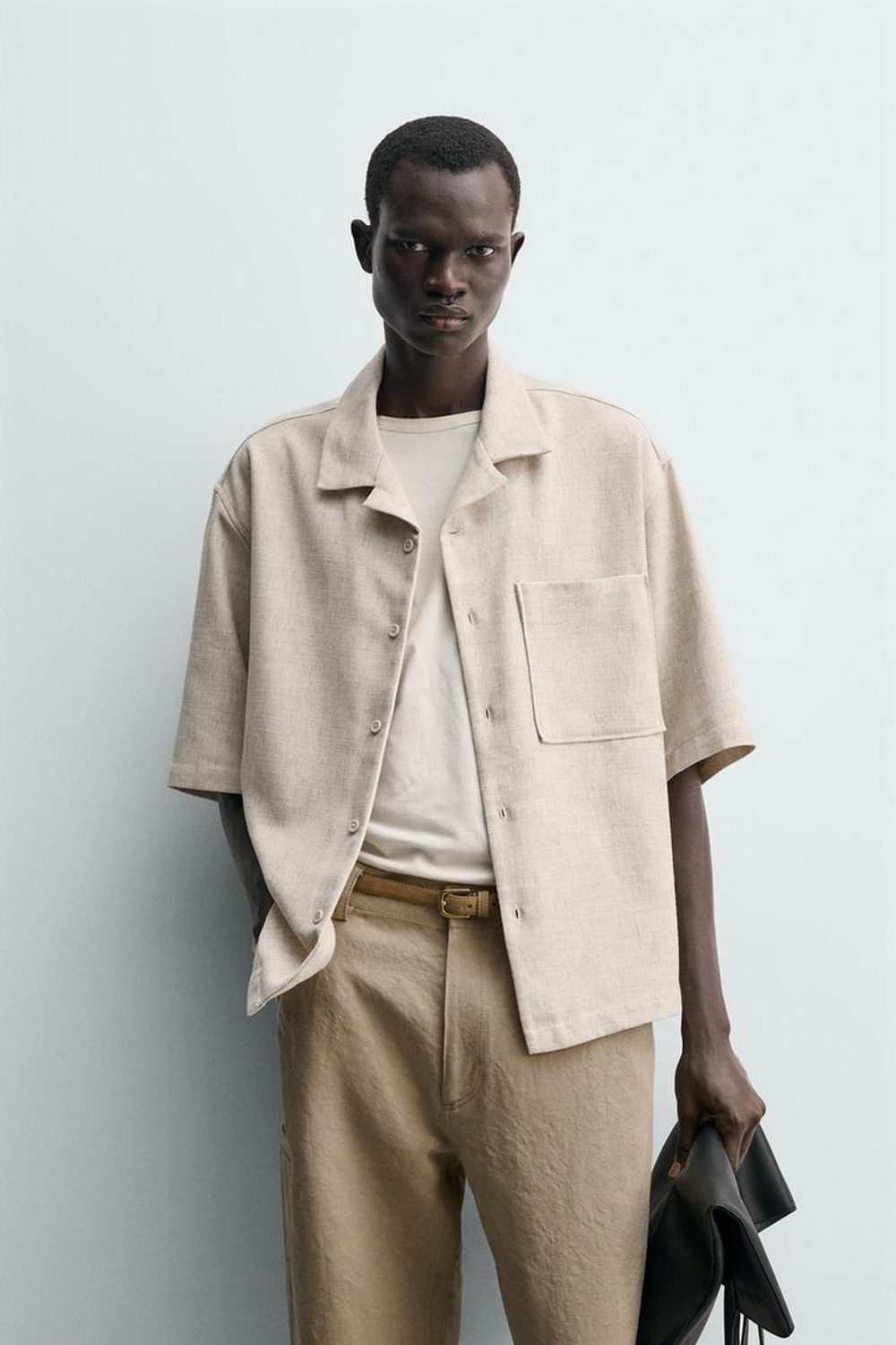 ZARA РУБАШКА BOXY FIT ИЗ РЕЛЬЕФНОЙ ТКАНИ, СВЕТЛО-БЕЖЕВЫЙ