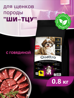 Корм сухой для щенков породы Ши-тцу, с говядиной, 800 гр, QUATTRO