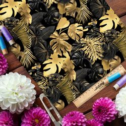 Ткань мембрана золотистые листья монстеры